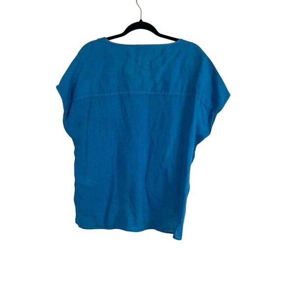 Tahari Coastal Linen Top L Blue Euro Summer Old Money Preppy Classic Relaxed 80s - Picture 9 of 11